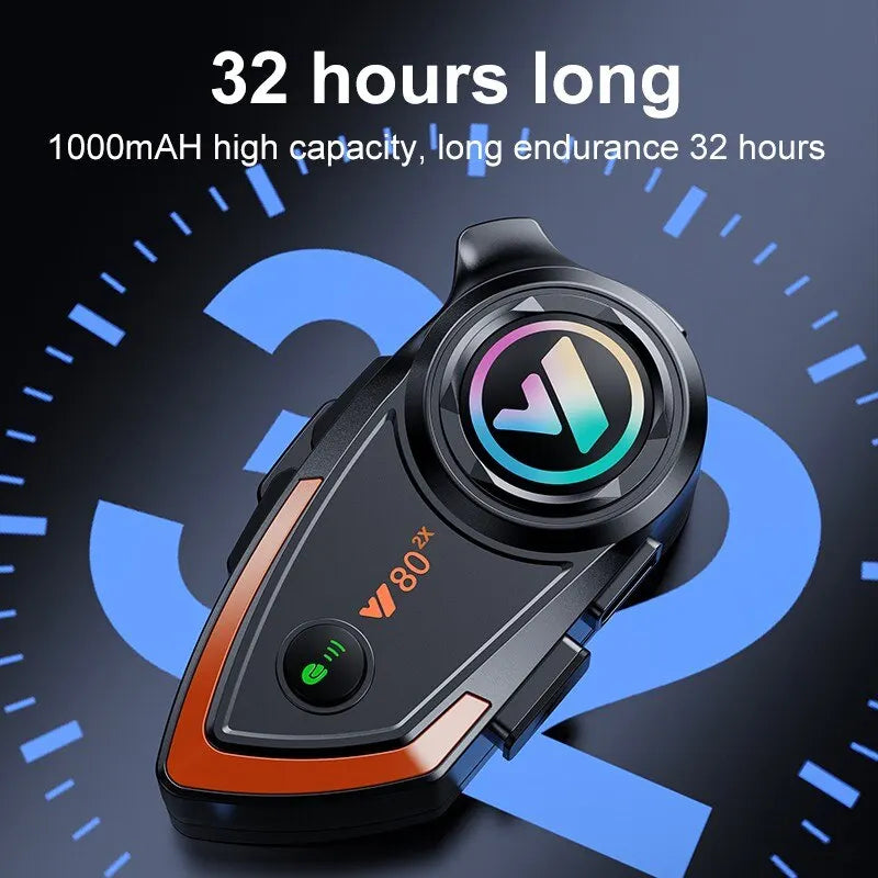 Motorcycle Helmet Intercom - Bluetooth Headset V5.3 Hands Free Call Wireless Noise Reduction Waterproof 1000M Interphone