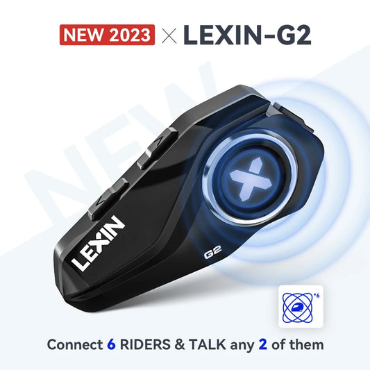 2023 New Lexin G2 Motorcycle Intercom Helmet Bluetooth Headsets,Handsfree Communicator Up to 6 Riders Interphone with FM Radio