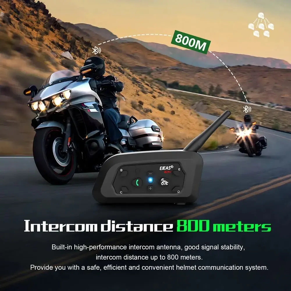 EJEAS V6 PRO+ Motorcycle Intercom Helmet Bluetooth Headset 6 Riders 800m Communicator Waterproof V5.1 Music Player Interphone