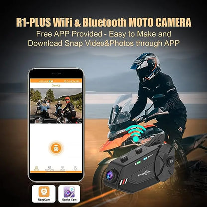 Freedconn R1 Plus Motorcycle Intercom Helmet Dash Cam Bluetooth Headsets Handsfree Communicator Video Record 1080P Interphone