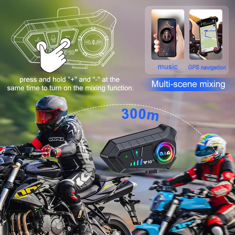 1/2x Music Interphone Bluetooth 5.3 Motorcycle Helmet Intercom Headset Waterproof 300m Intercomunicador Speaker Earphone