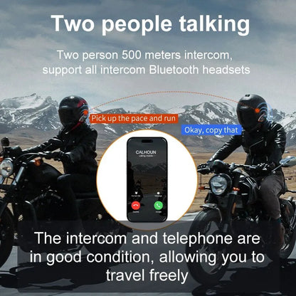 Motorcycle Helmet Intercom - Bluetooth Headset V5.3 Hands Free Call Wireless Noise Reduction Waterproof 1000M Interphone