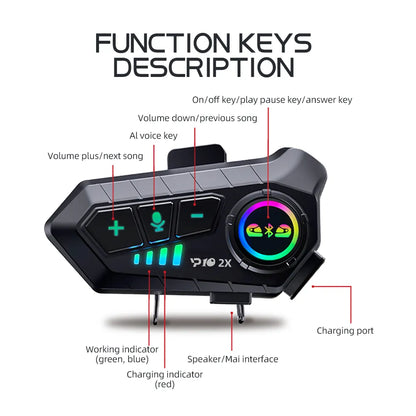 1/2x Music Interphone Bluetooth 5.3 Motorcycle Helmet Intercom Headset Waterproof 300m Intercomunicador Speaker Earphone