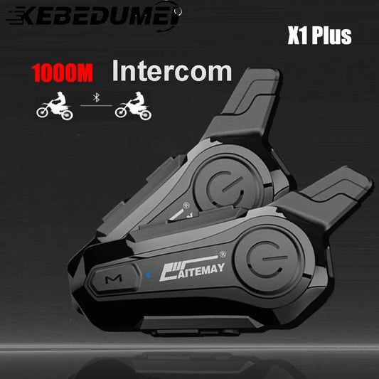 Motorcycle Bluetooth 1000M Intercom Helmet Headset For 2 Rider Intercomunicador Moto Waterproof Interphone Earphone